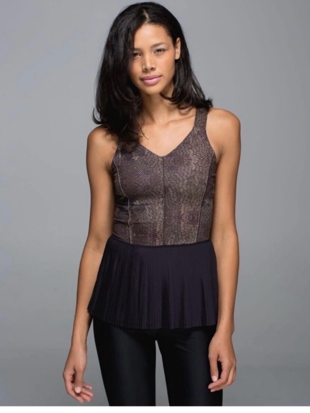 lululemon athletica Brown Textured V-Neck Peplum Tank